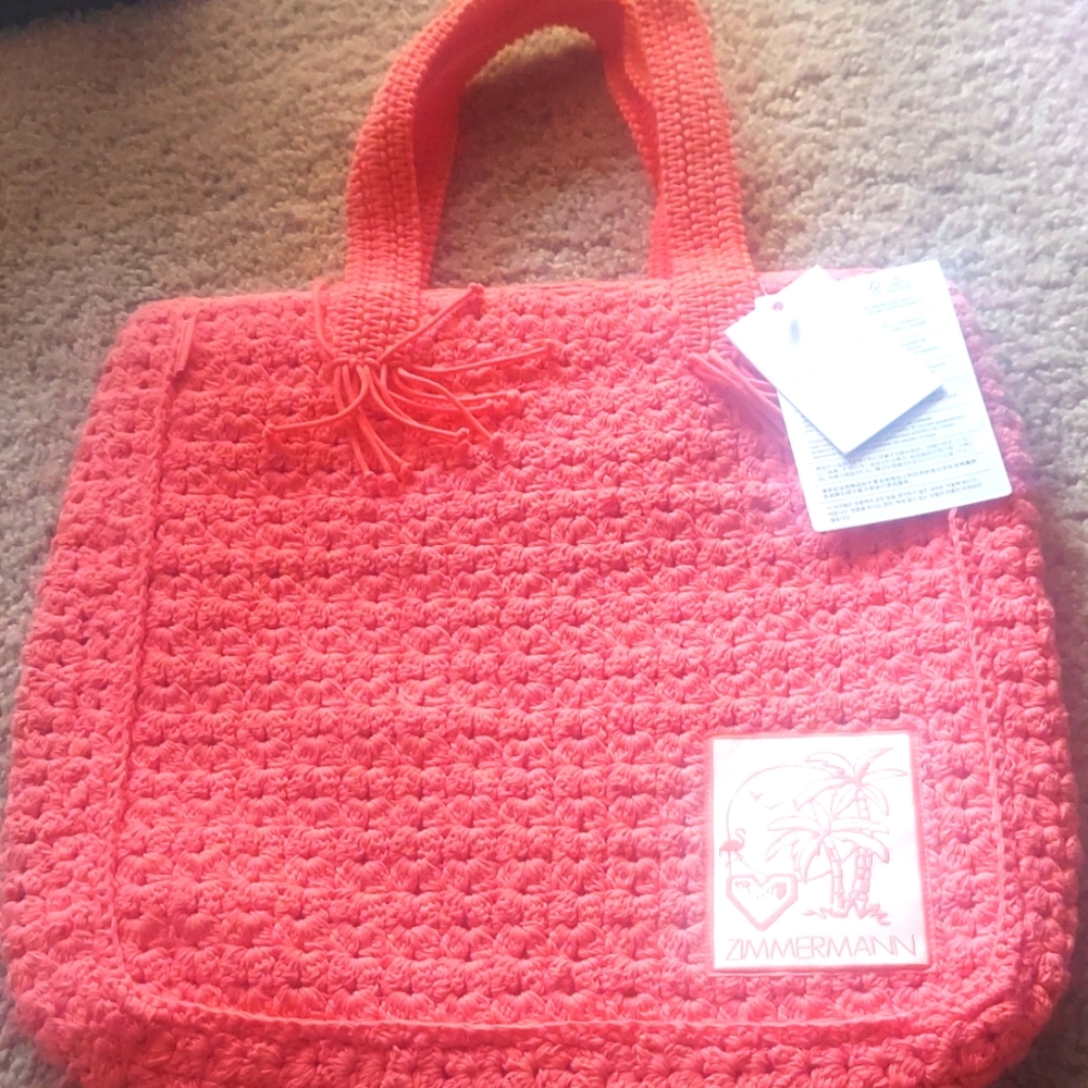ZIMMERMAN Coral Crochet Fringe Tote with tags